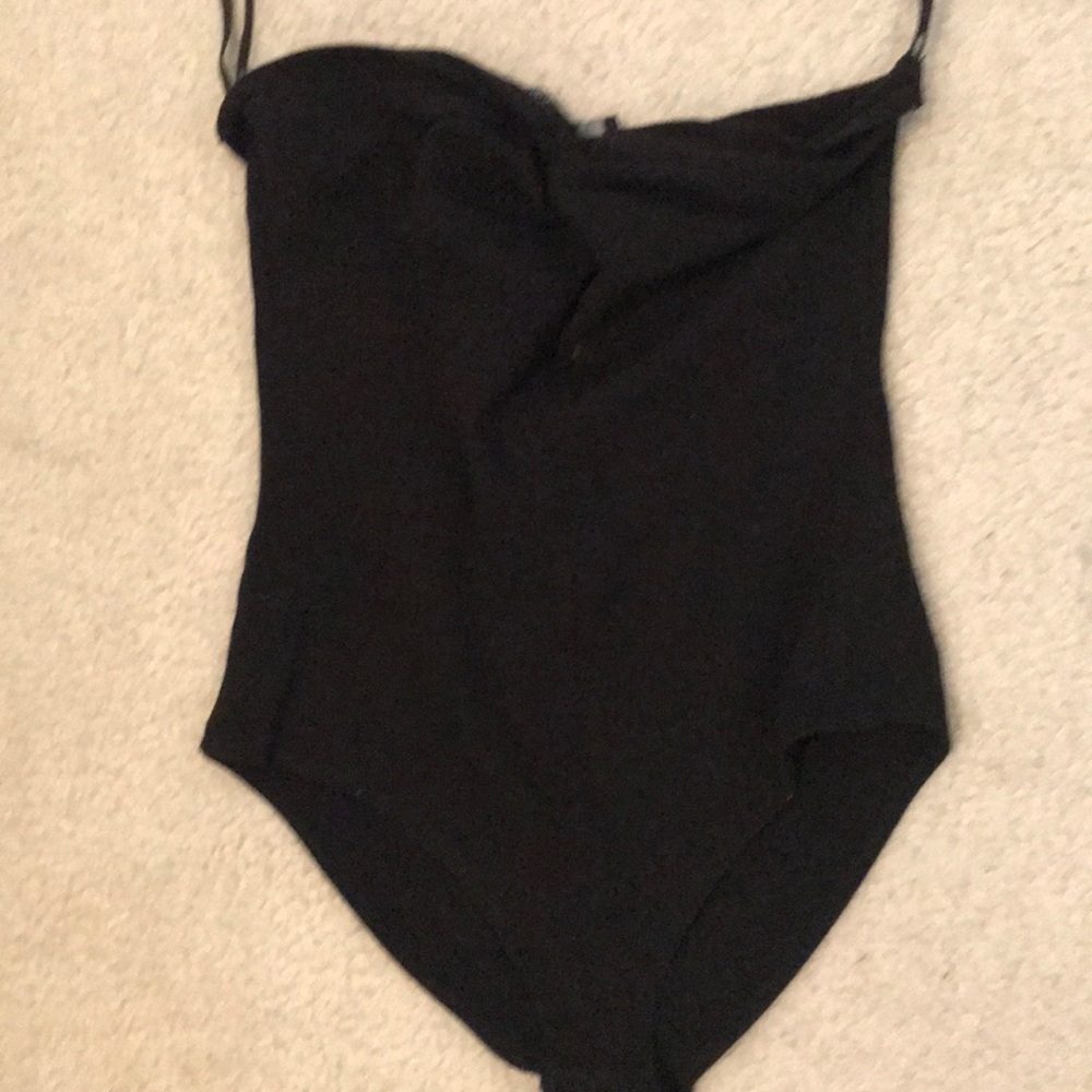 twist front black tube top bodysuit